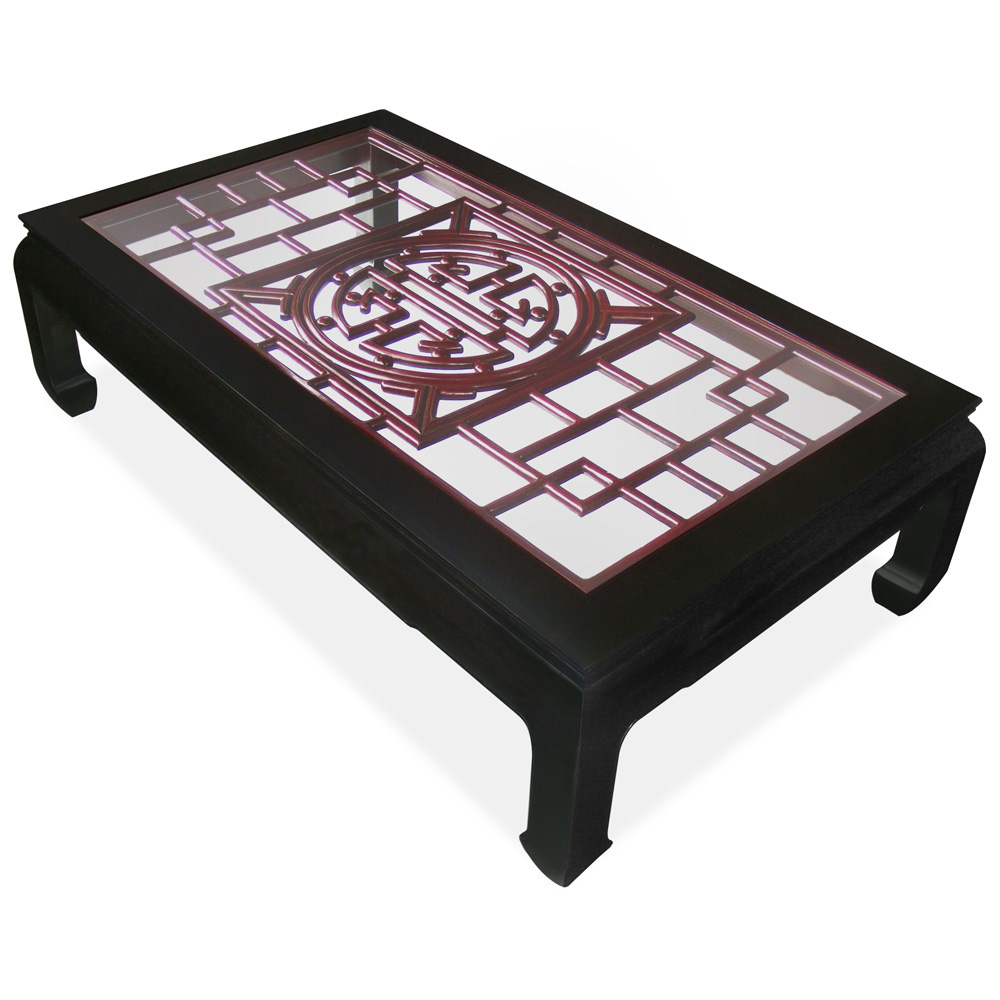 Rosewood Longevity Ming Rectangular Coffee Table with Dark Cherry Accent