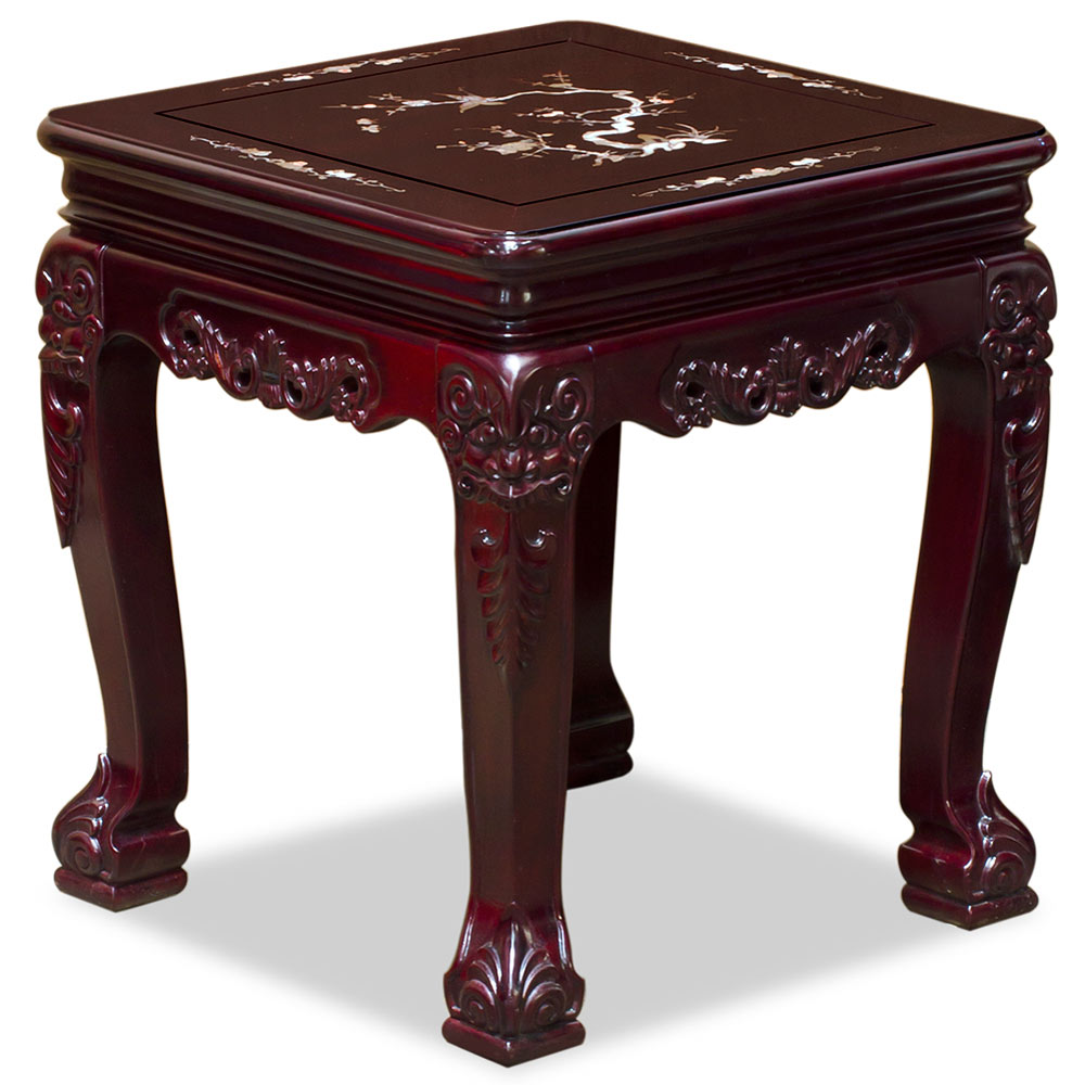 Dark Cherry Chinese Mother of Pearl Inlay Rosewood Royal Palace Lamp Table