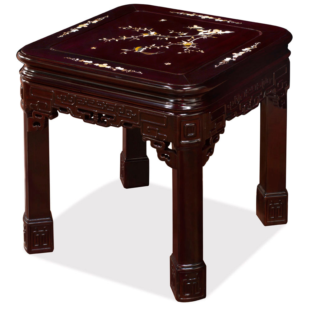 Dark Cherry Chinese Mother of Pearl Inlay Rosewood Imperial Lamp Table