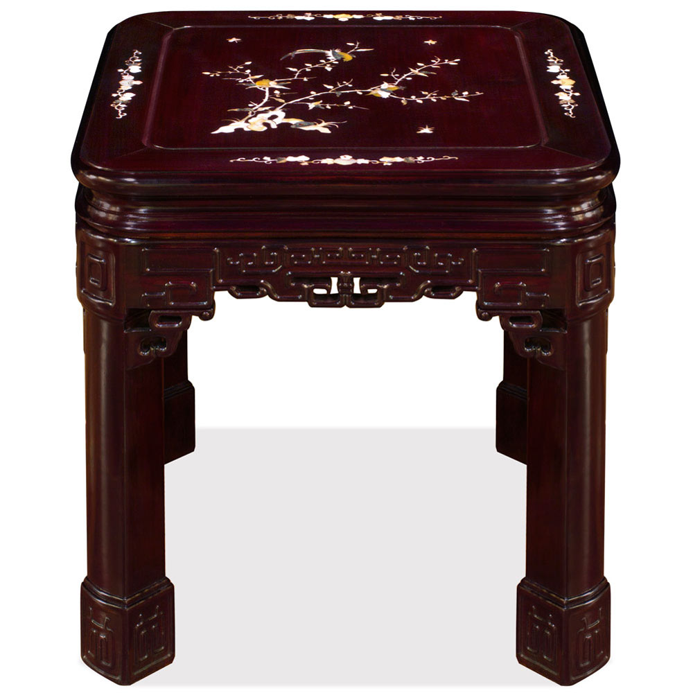 Dark Cherry Chinese Mother of Pearl Inlay Rosewood Imperial Lamp Table