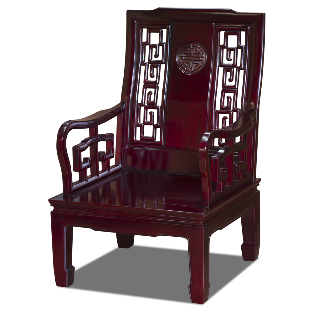 Dark Cherry Rosewood Chinese Longevity Living Room Set (6pcs)