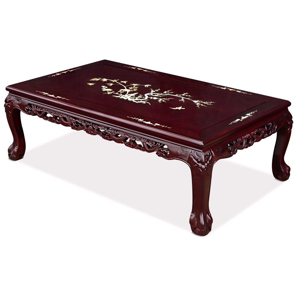 Dark Cherry Rosewood Mother of Pearl Inlay Imperial Dragon Living Room Set (6pcs)