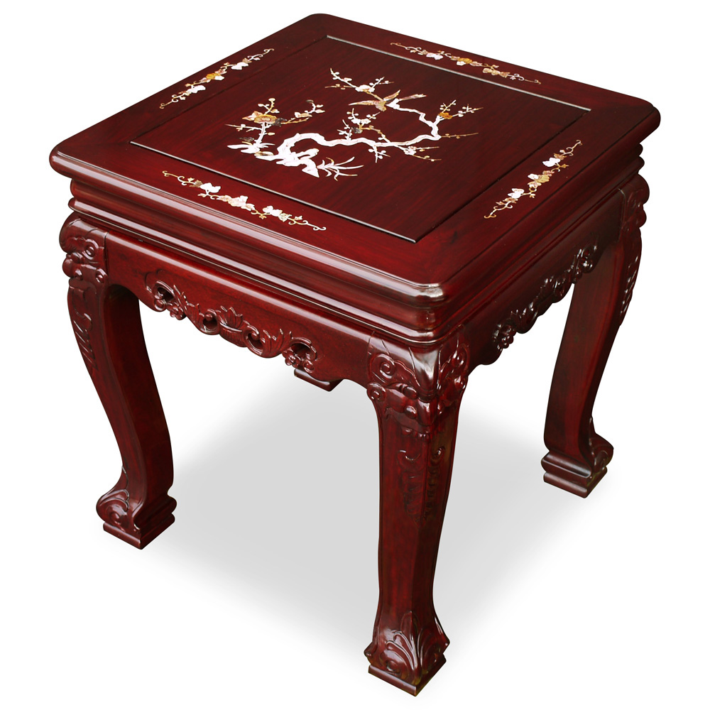 Dark Cherry Rosewood Mother of Pearl Inlay Chinese Imperial Court Living Room Set (10pcs)