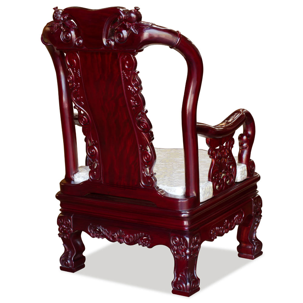 Dark Cherry Chinese Mother of Pearl Inlay Rosewood Royal Palace Armchair