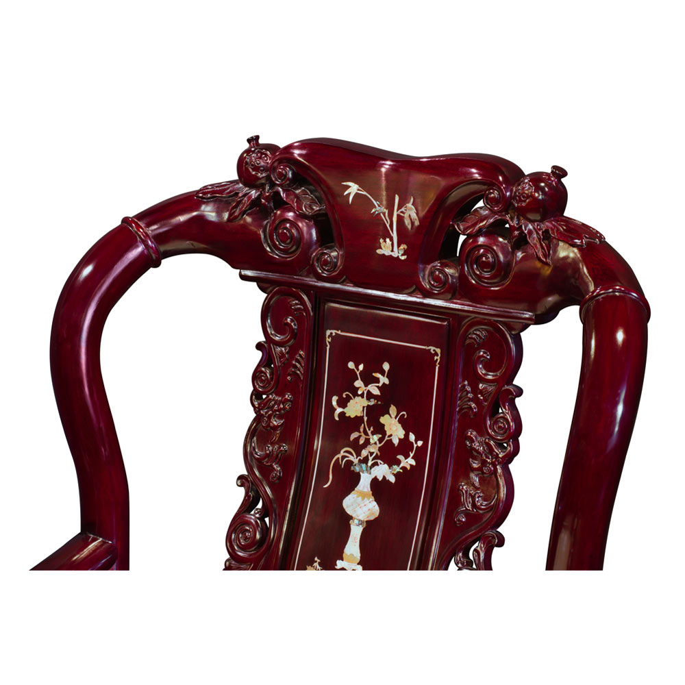 Dark Cherry Chinese Mother of Pearl Inlay Rosewood Royal Palace Armchair