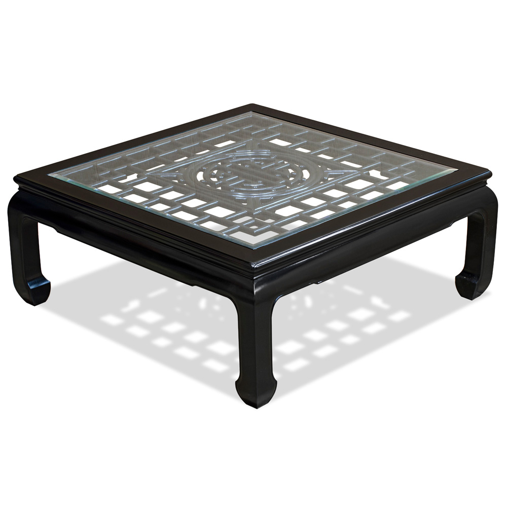 Black Rosewood Longevity Square Asian Coffee Table