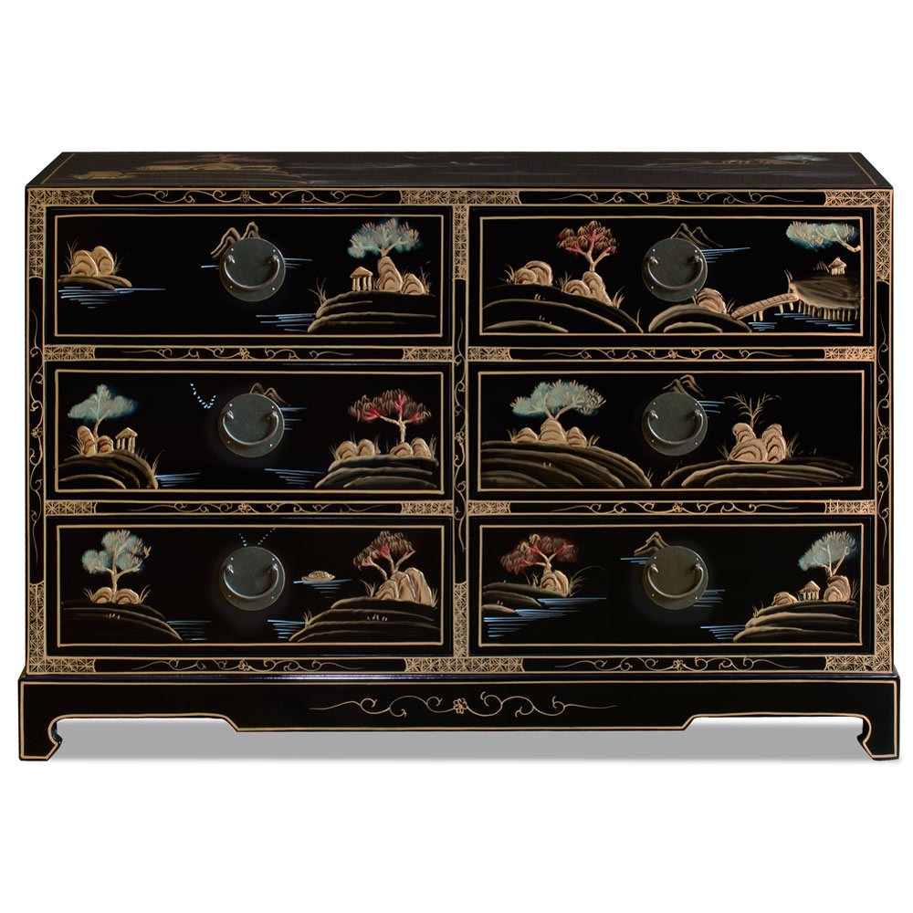 Chinoiserie Scenery Design Ming Style Oriental Chest of Drawers