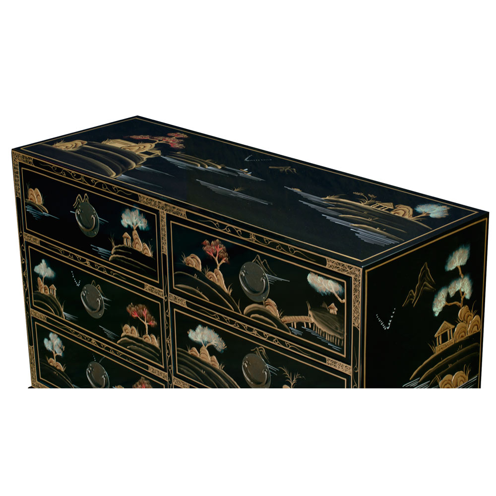 Chinoiserie Scenery Design Ming Style Oriental Chest of Drawers