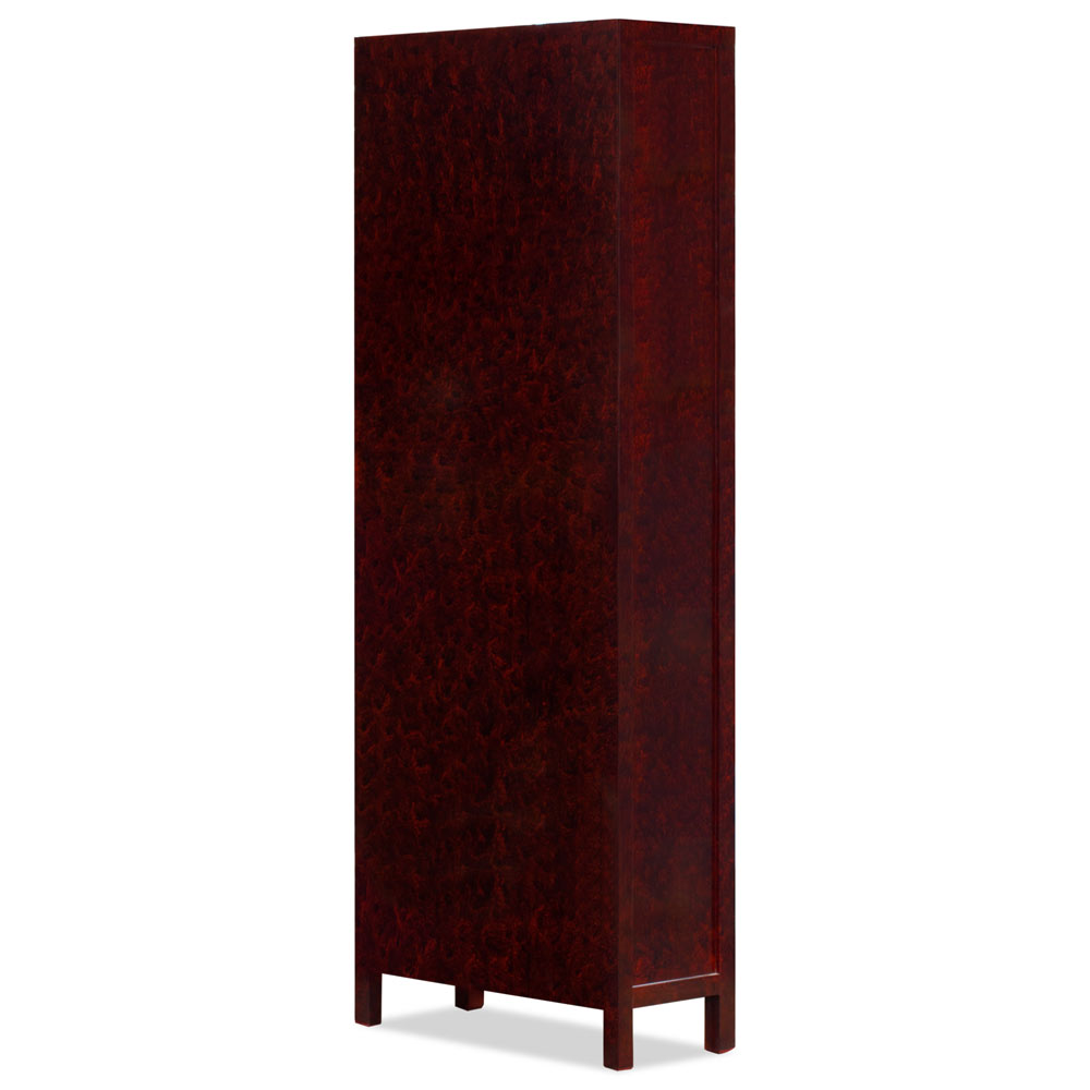 Maroon Lacquer Chinese Bookcase with 4 Drawers