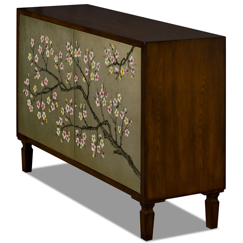 Hand Painted Gold Leaf Oriental Cherry Blossom Cabinet