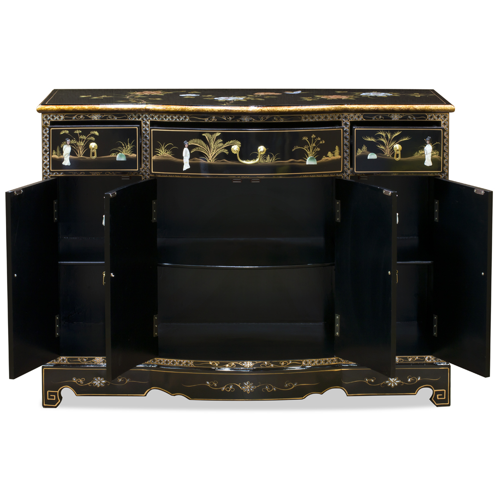 Black Lacquer Mother of Pearl Oriental Accent Cabinet