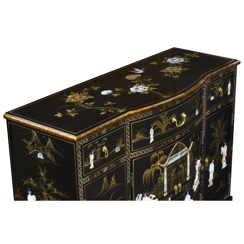 Black Lacquer Mother of Pearl Oriental Accent Cabinet