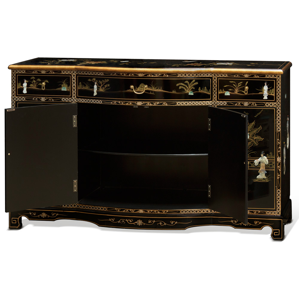 Black Lacquer Mother of Pearl Oriental Sideboard