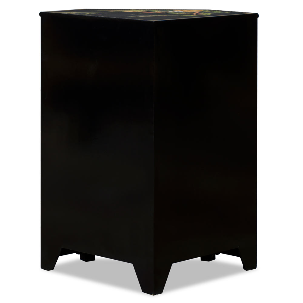 Black Lacquer Chinoiserie Landscape Oriental Corner Cabinet