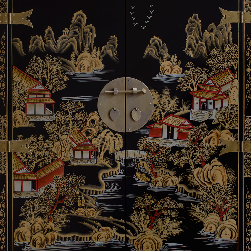 Black Victorian Style Chinoiserie Chinese Scenery Motif Armorie