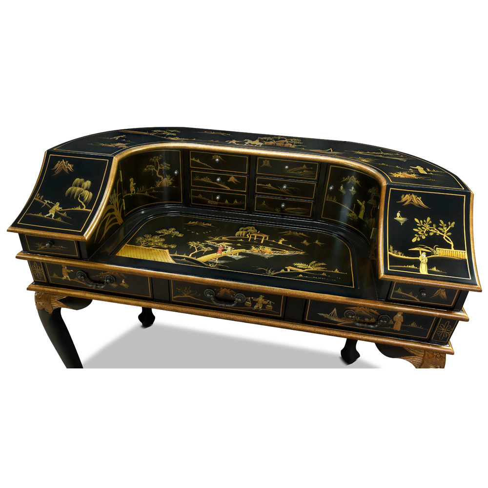 Chinoiserie Scenery Harpsichord Style Oriental Desk Set