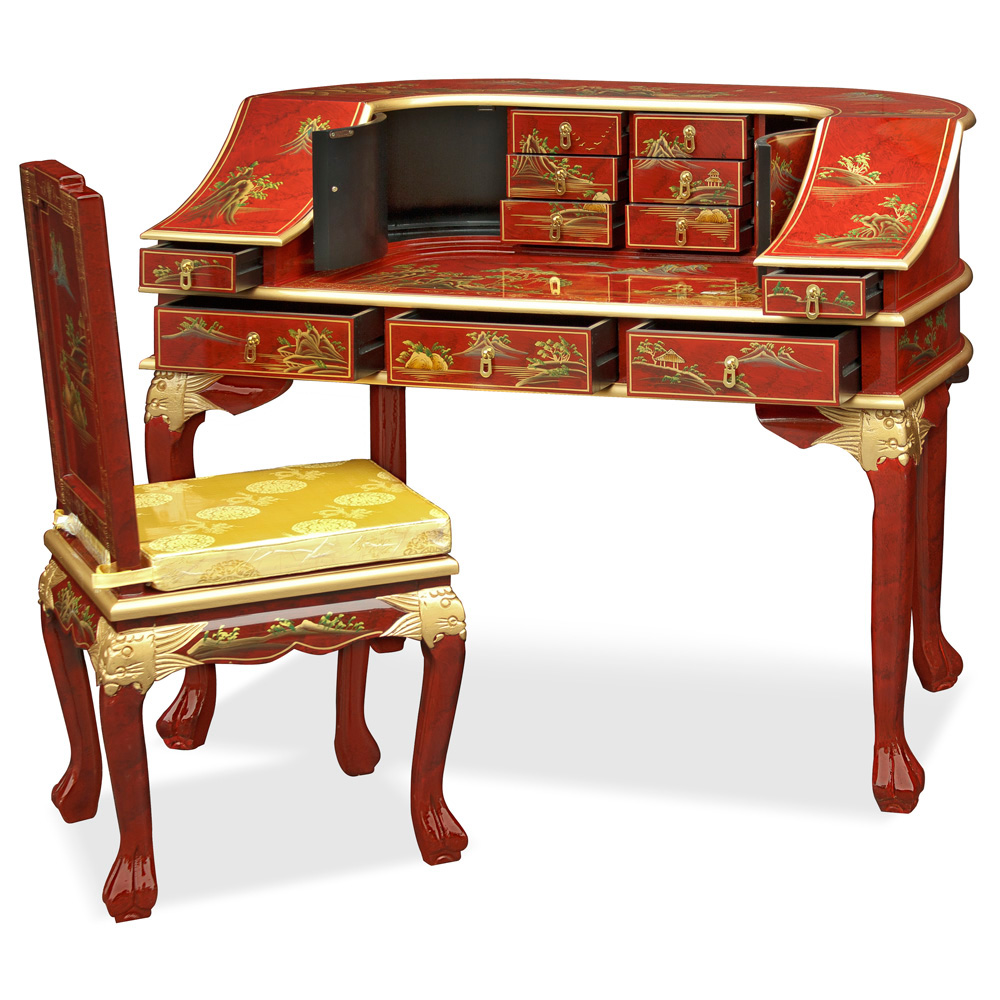 Chinoiserie Scenery Harpsichord Style Oriental Desk Set