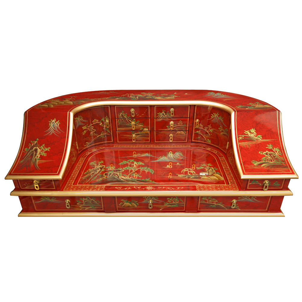 Chinoiserie Scenery Harpsichord Style Oriental Desk Set