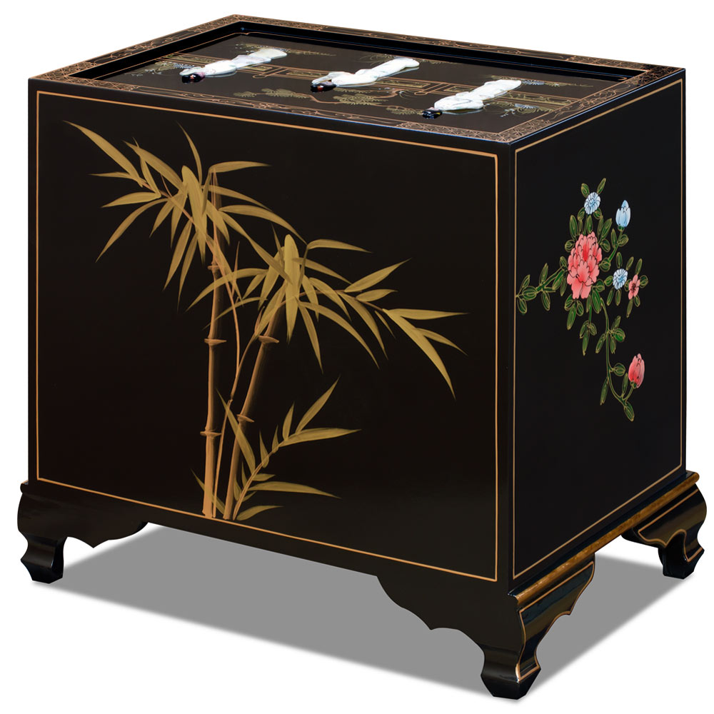 Black Lacquer Mother of Pearl Oriental Accent Cabinet