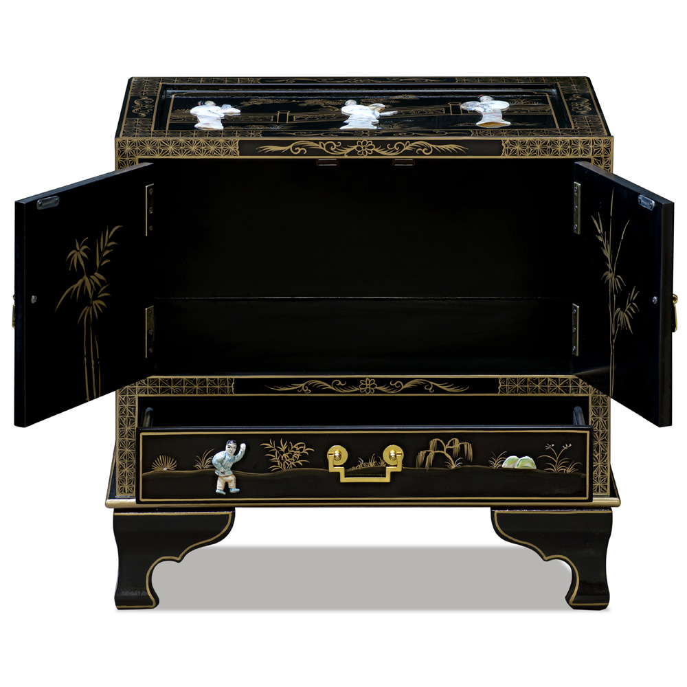 Black Lacquer Mother of Pearl Accent Cabinet