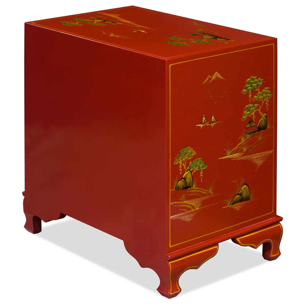 Chinoiserie Scenery Motif Oriental Accent Cabinet