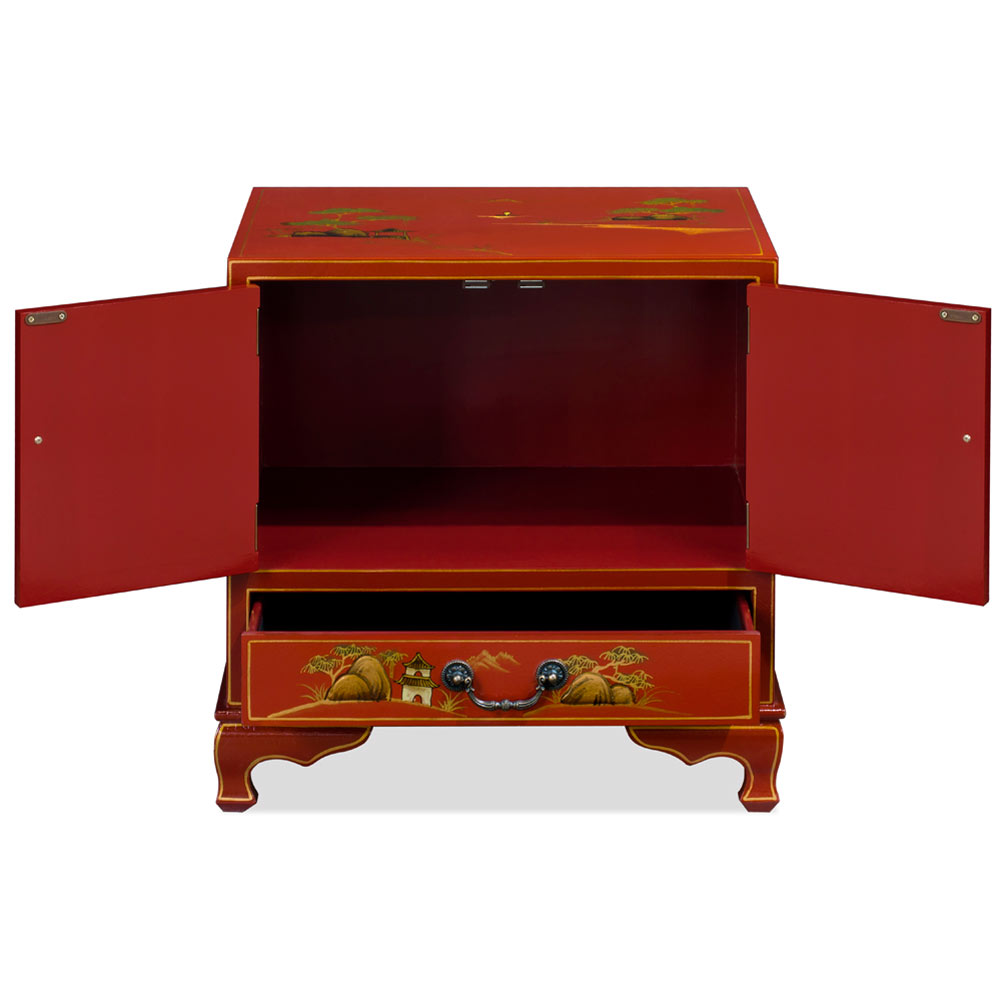 Chinoiserie Scenery Motif Oriental Accent Cabinet