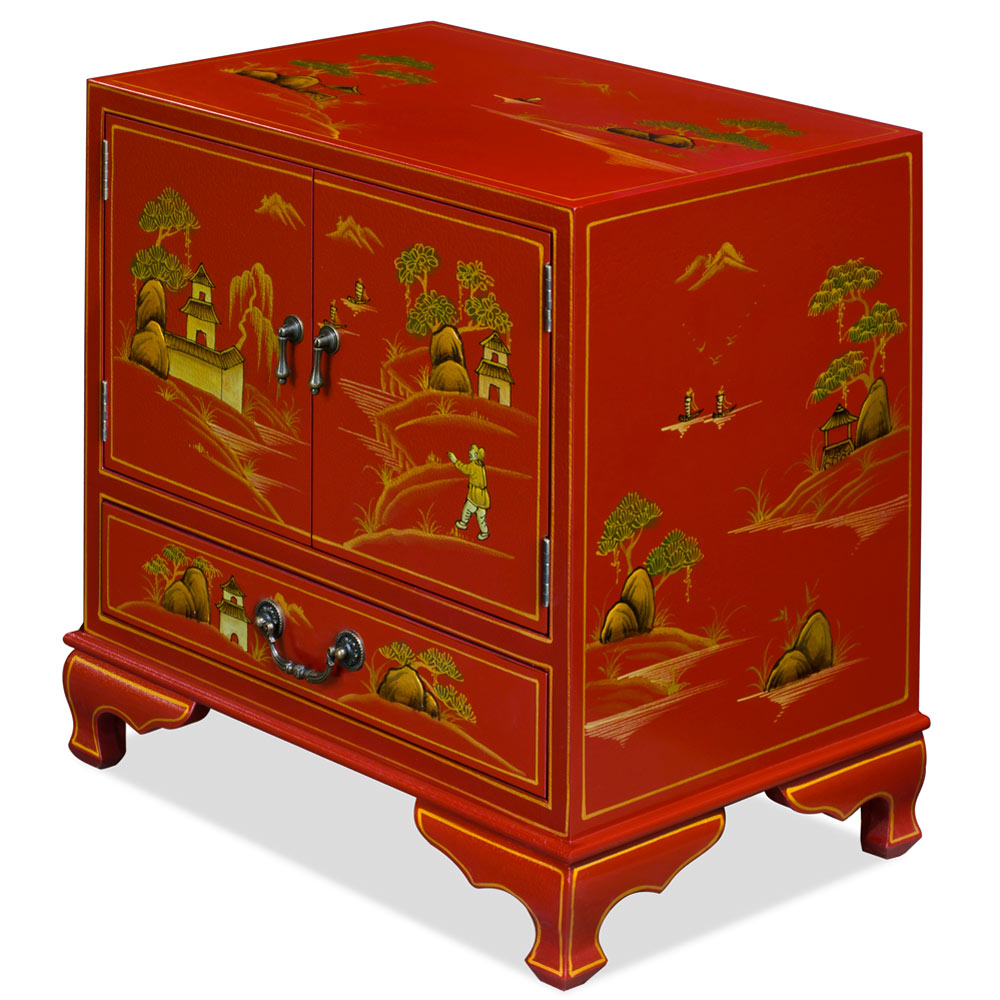 Chinoiserie Scenery Motif Oriental Accent Cabinet