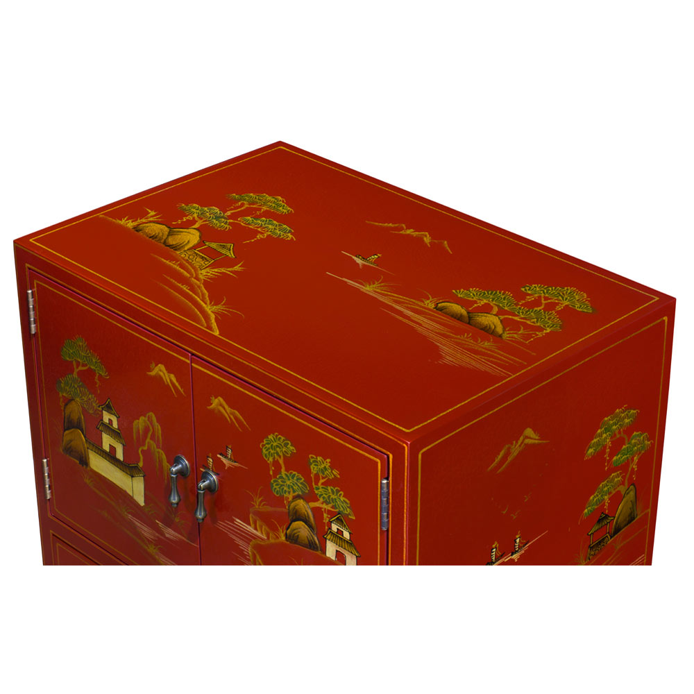 Chinoiserie Scenery Motif Oriental Accent Cabinet