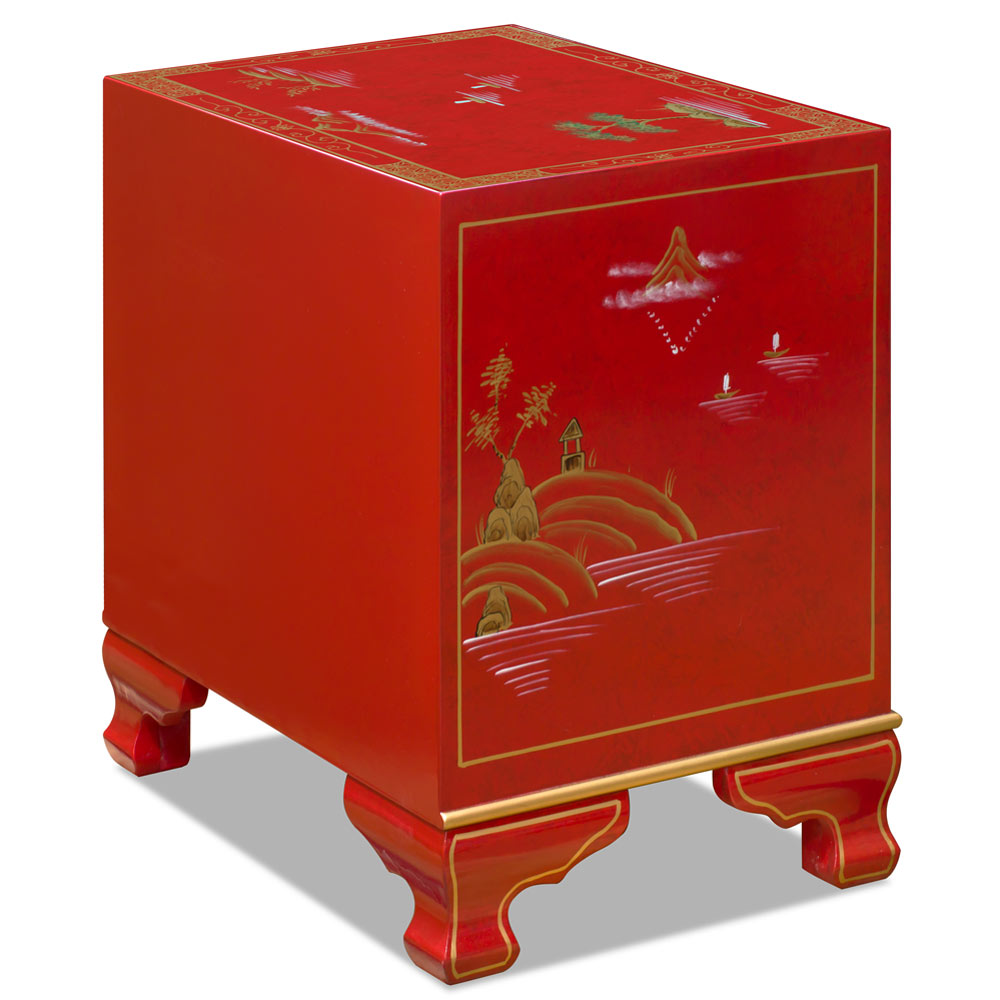 Hand Painted Chinoiseries Scenery Motif Oriental Accent Cabinet