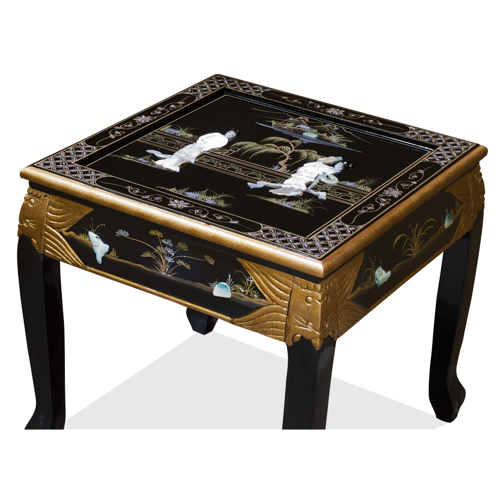 Black Lacquer Mother of Pearl Asian Accent Table