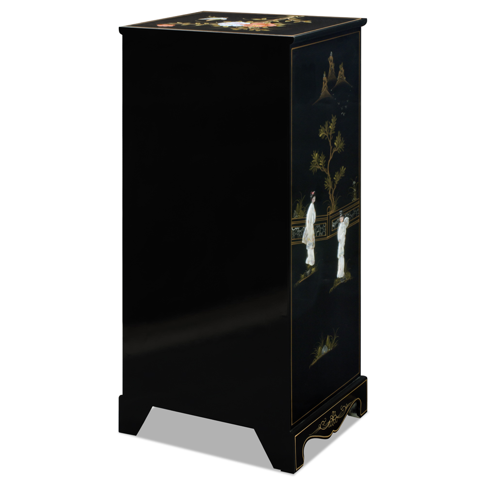 Black Lacquer Mother of Pearl 3 Drawer Oriental File Cabinet