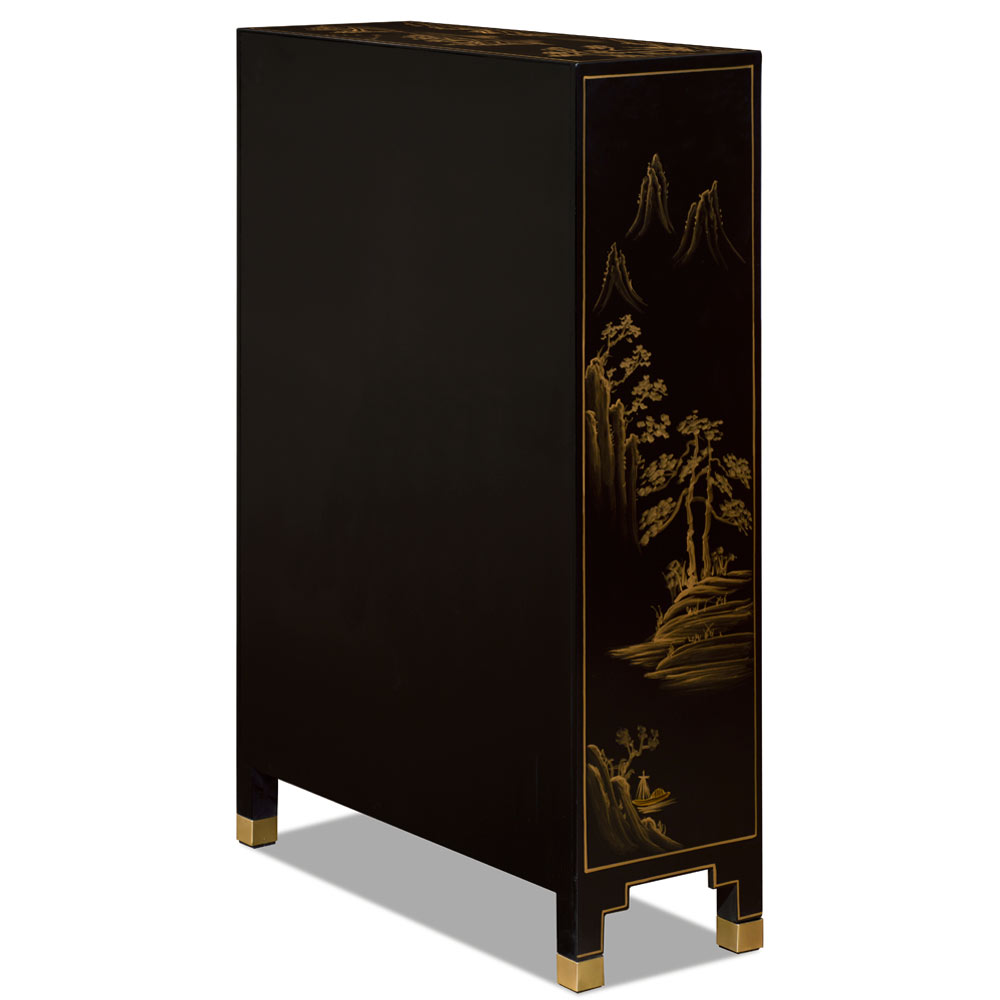 Gold Leaf Chinoiserie Courtyard Oriental Cabinet