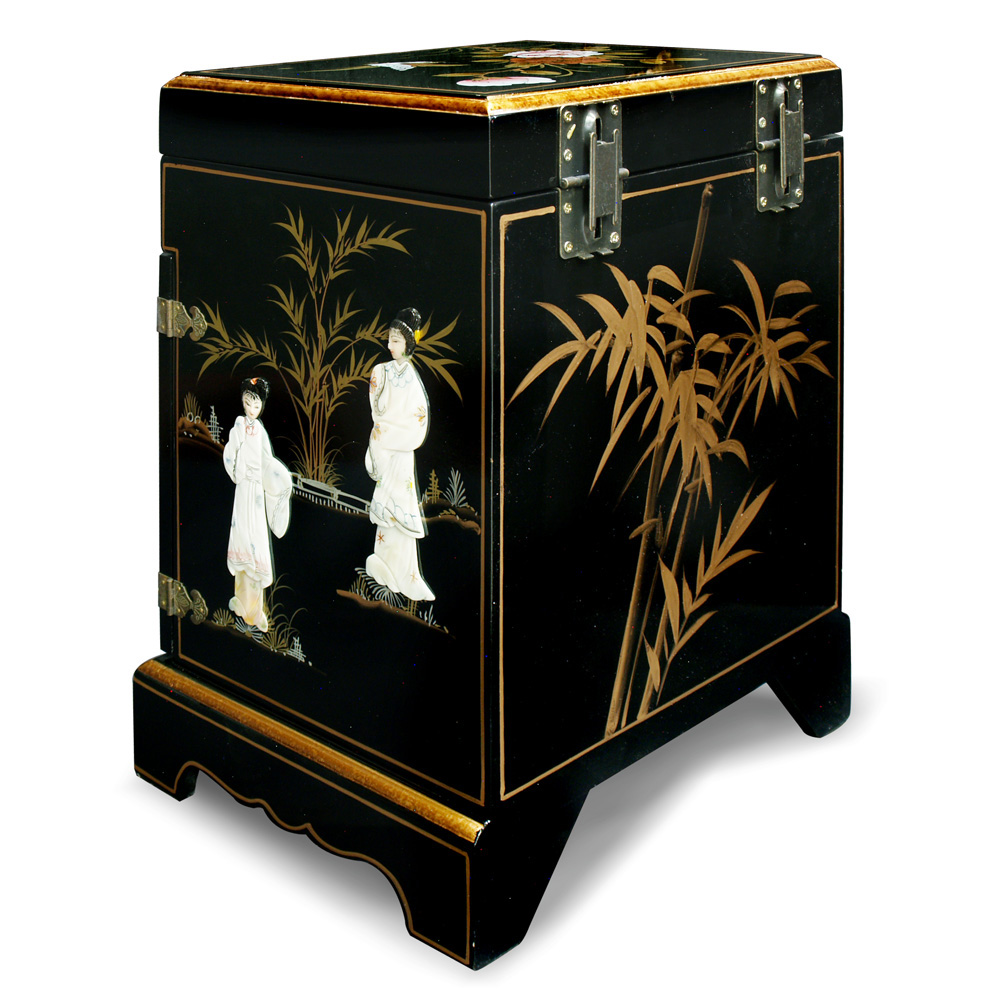 Black Lacquer Mother of Pearl Chinese Jewelry Chest