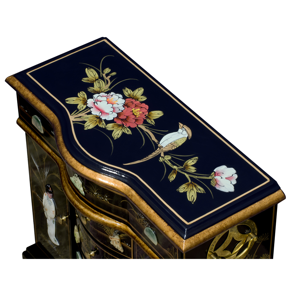 Black Lacquer Mother of Pearl Motif Shan-Shan Jewelry Chest