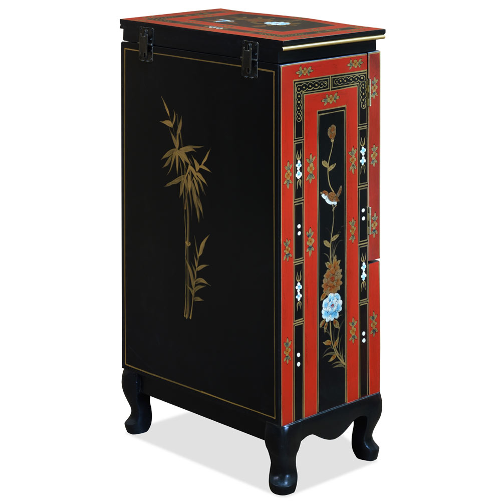 Tibetan Flower & Bird Motif Jewelry Armoire