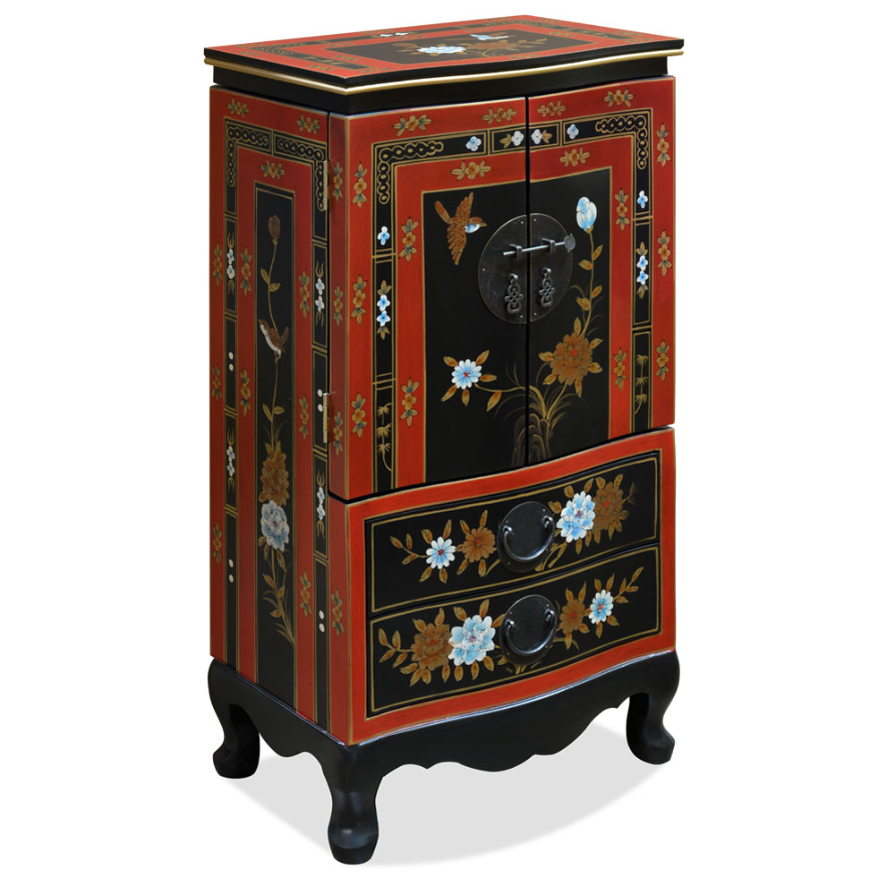 Tibetan Flower & Bird Motif Jewelry Armoire