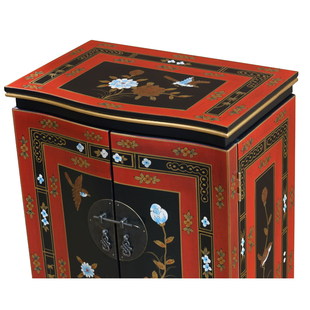 Tibetan Flower & Bird Motif Jewelry Armoire