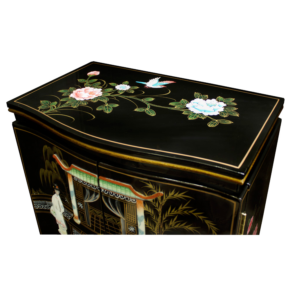 Black Lacquer Mother of Pearl Chinese Jewelry Armoire