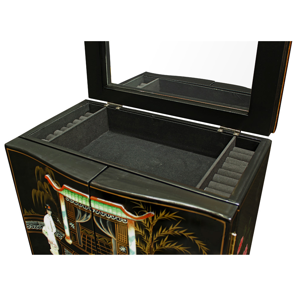 Black Lacquer Mother of Pearl Chinese Jewelry Armoire