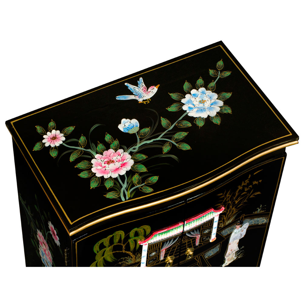 Black Lacquer Mother of Pearl Chinese Jewelry Armoire