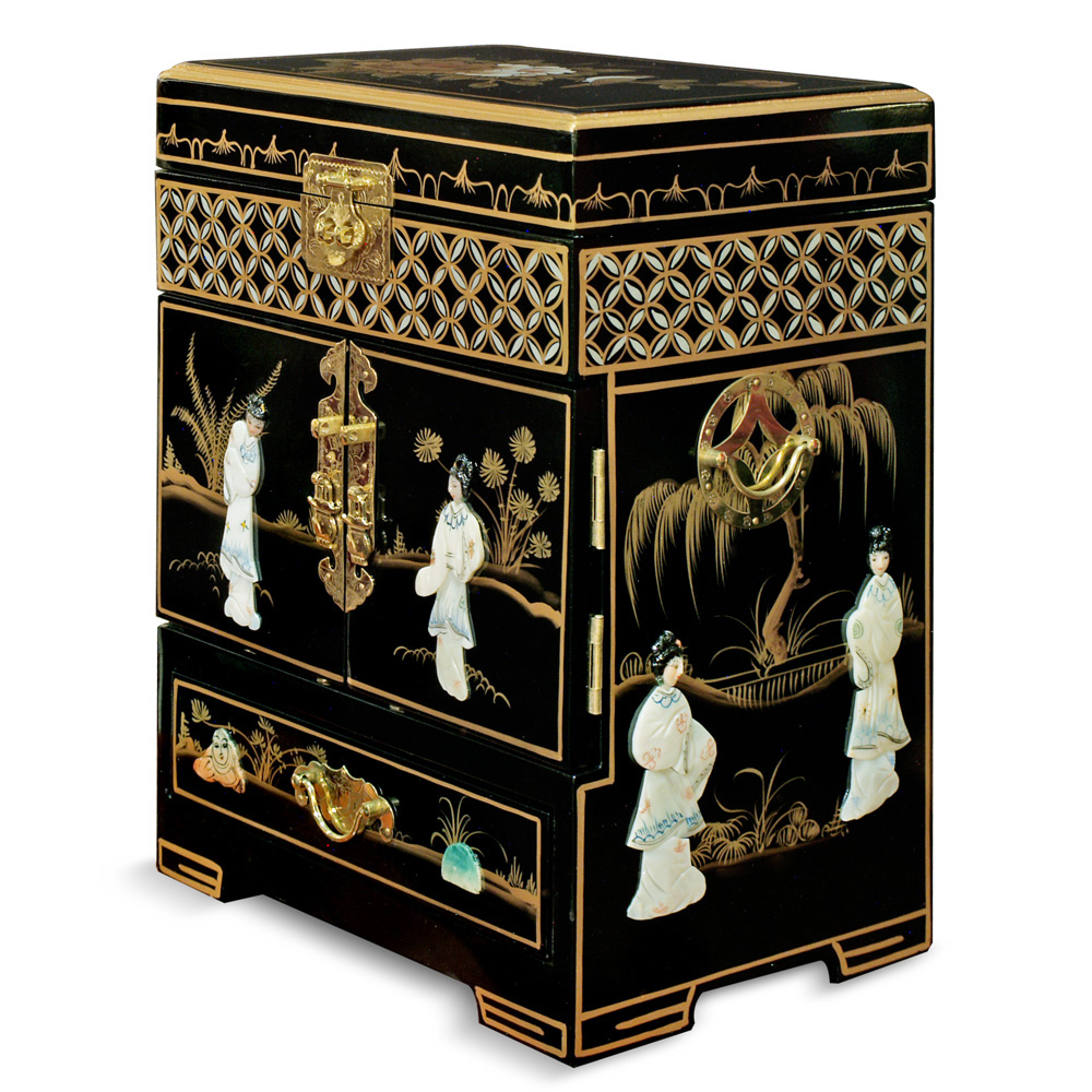 Black Lacquer Mother of Pearl Petite Chinese Jewelry Chest