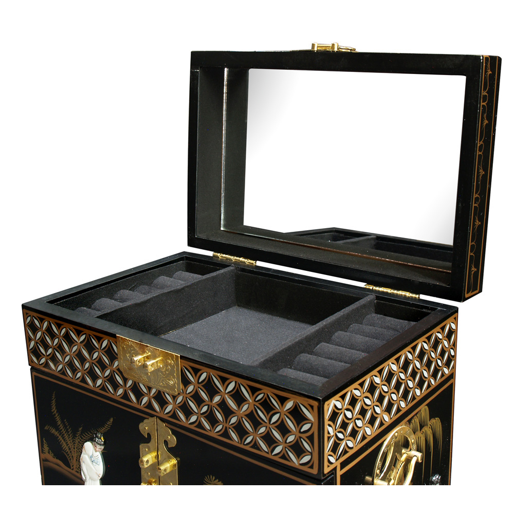 Black Lacquer Mother of Pearl Petite Chinese Jewelry Chest