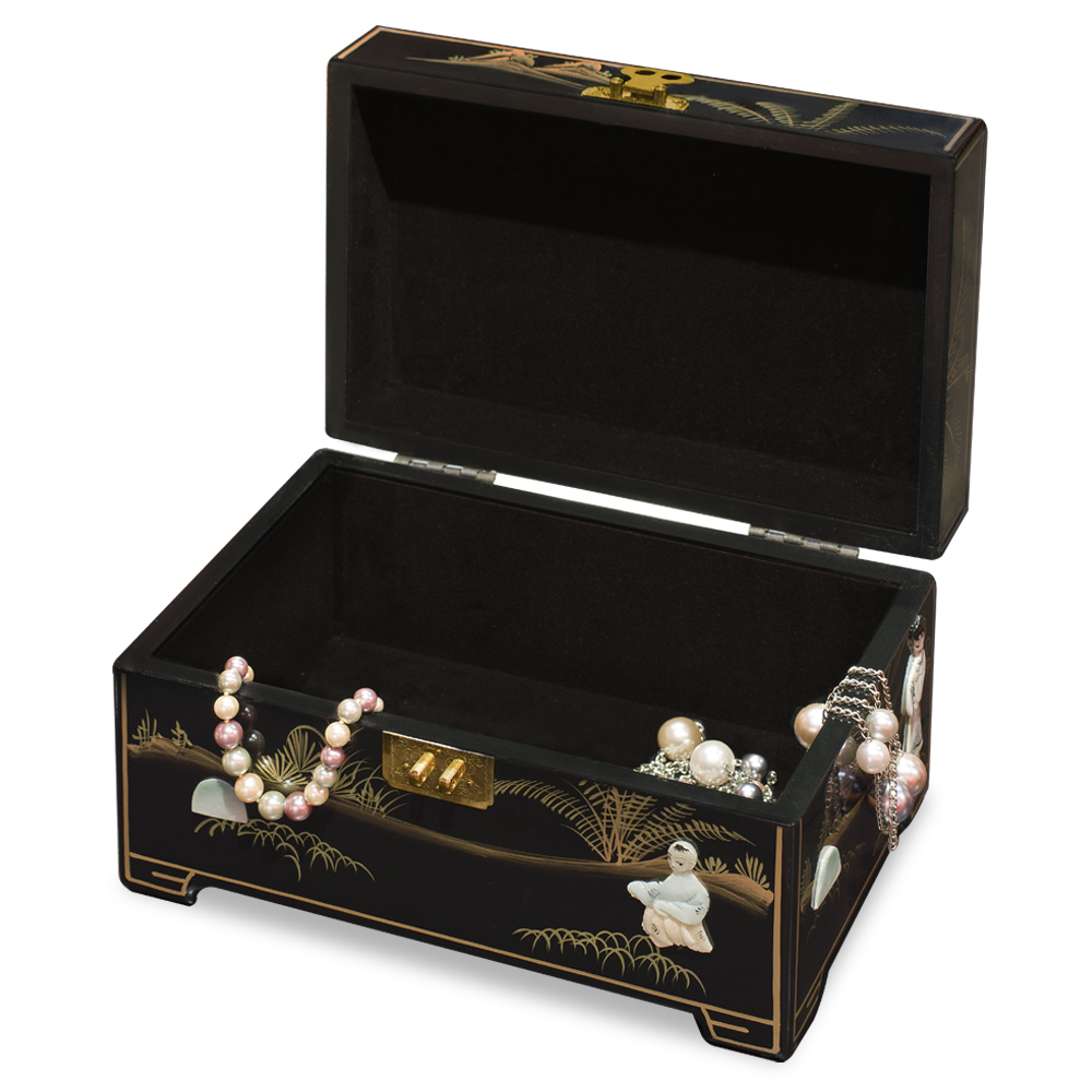 Black Lacquer Mother of Pearl Chinese Jewelry Box