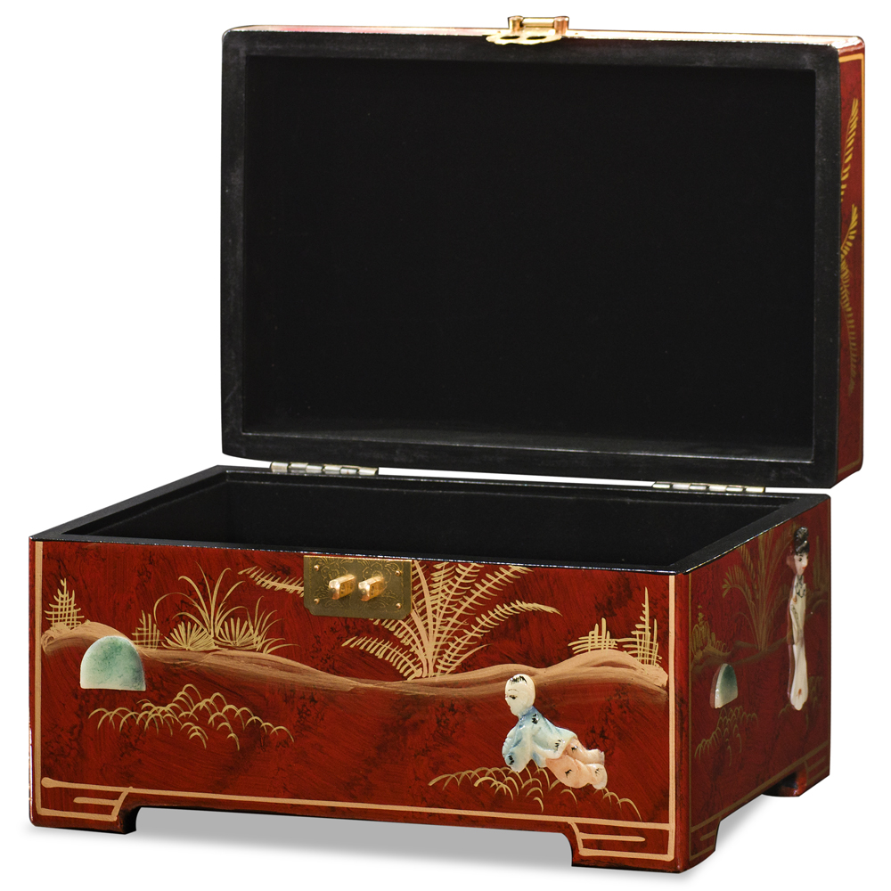 Red Lacquer Mother of Pearl Chinese Jewelry Box