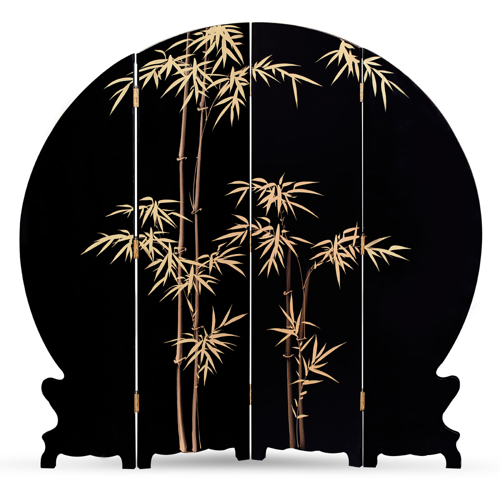 Black Lacquer Mother of Pearl Chinese Round Floor Screen