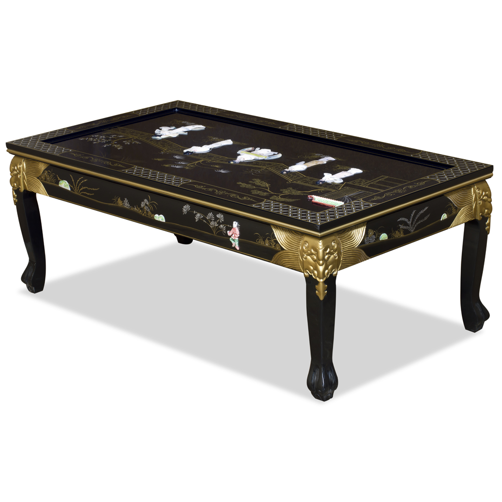 Black Lacquer Mother of Pearl Asian Coffee Table