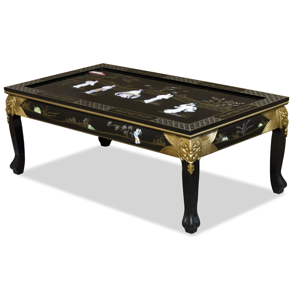 Black Lacquer Mother of Pearl Asian Coffee Table