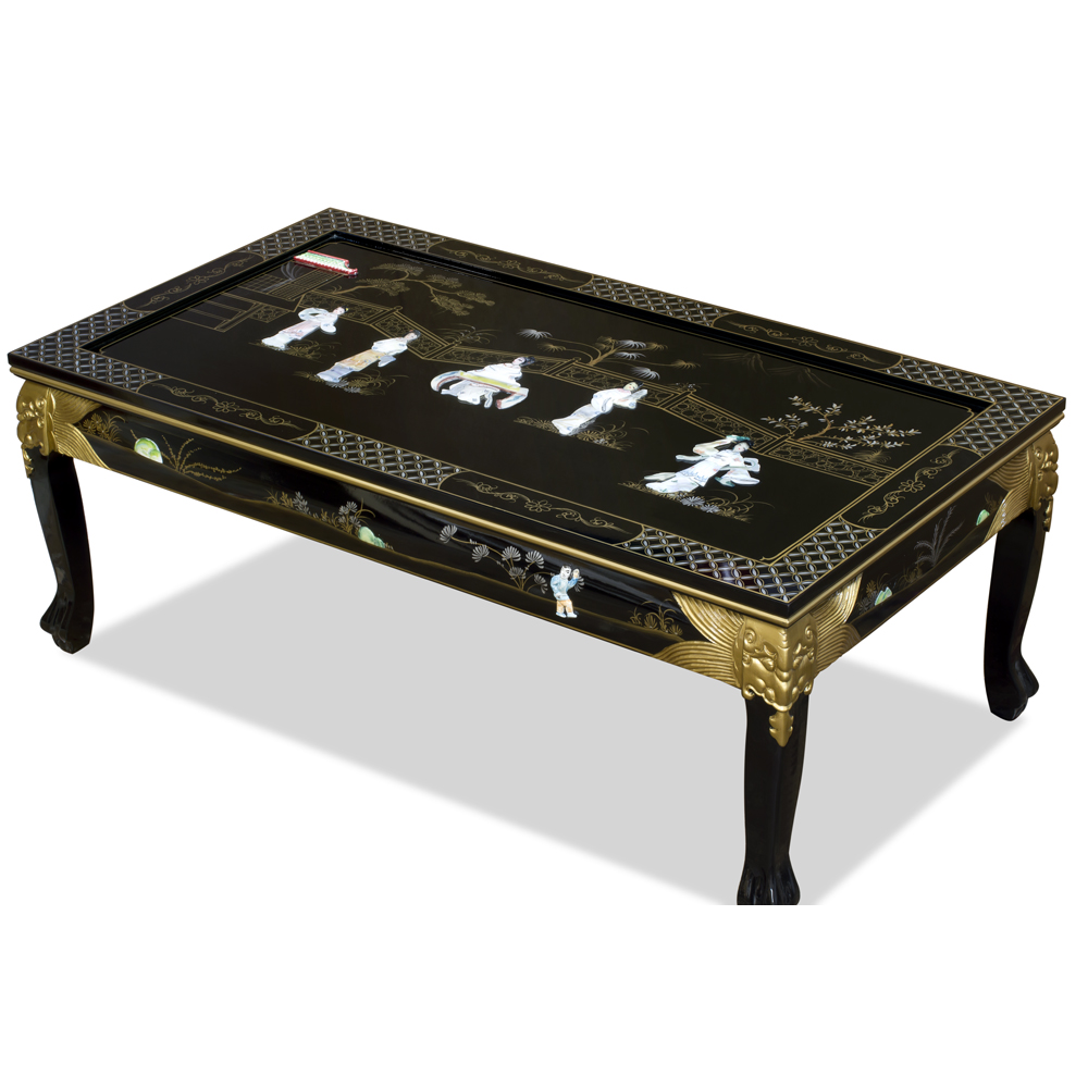 Black Lacquer Mother of Pearl Asian Coffee Table