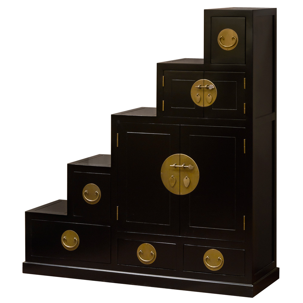 Black Elmwood Ming Style Step Tansu