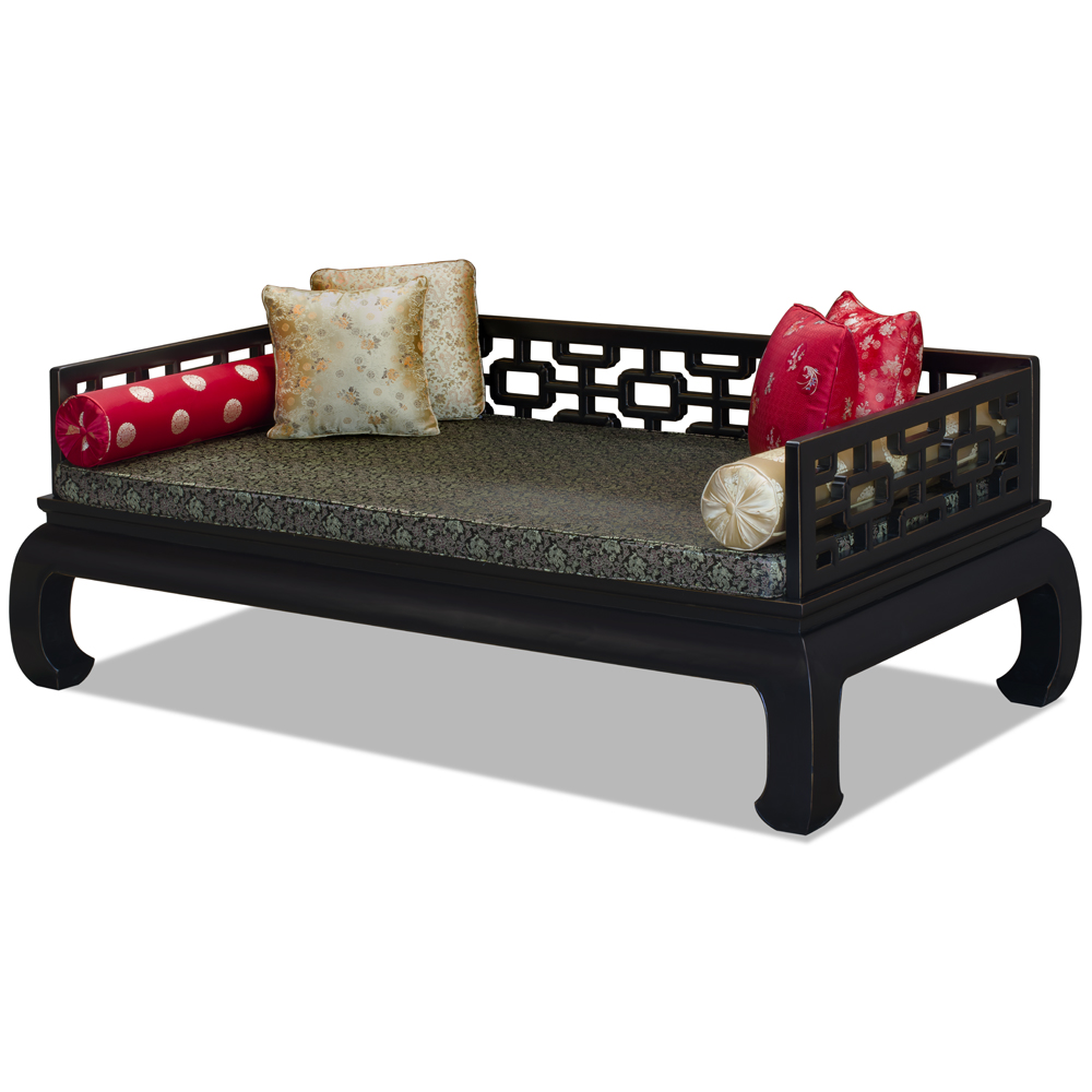 Distressed Black Elmwood Chinese Ming Day Bed